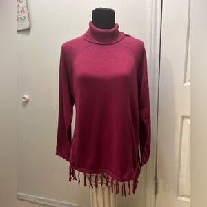 Clearance Rafella Women's fuchsia Turtleneck sweater fringe cotton bld 0162 XL